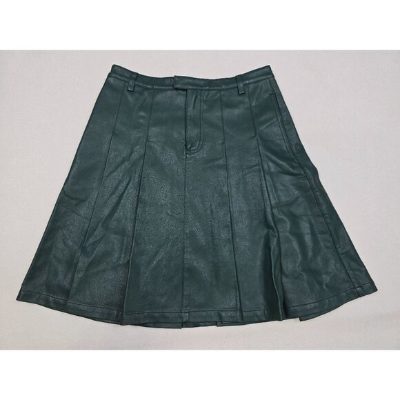 We The Free Dresses & Skirts - We The Free People Green Faux Leather Pleated Mini Skirt Size 0 Vegan